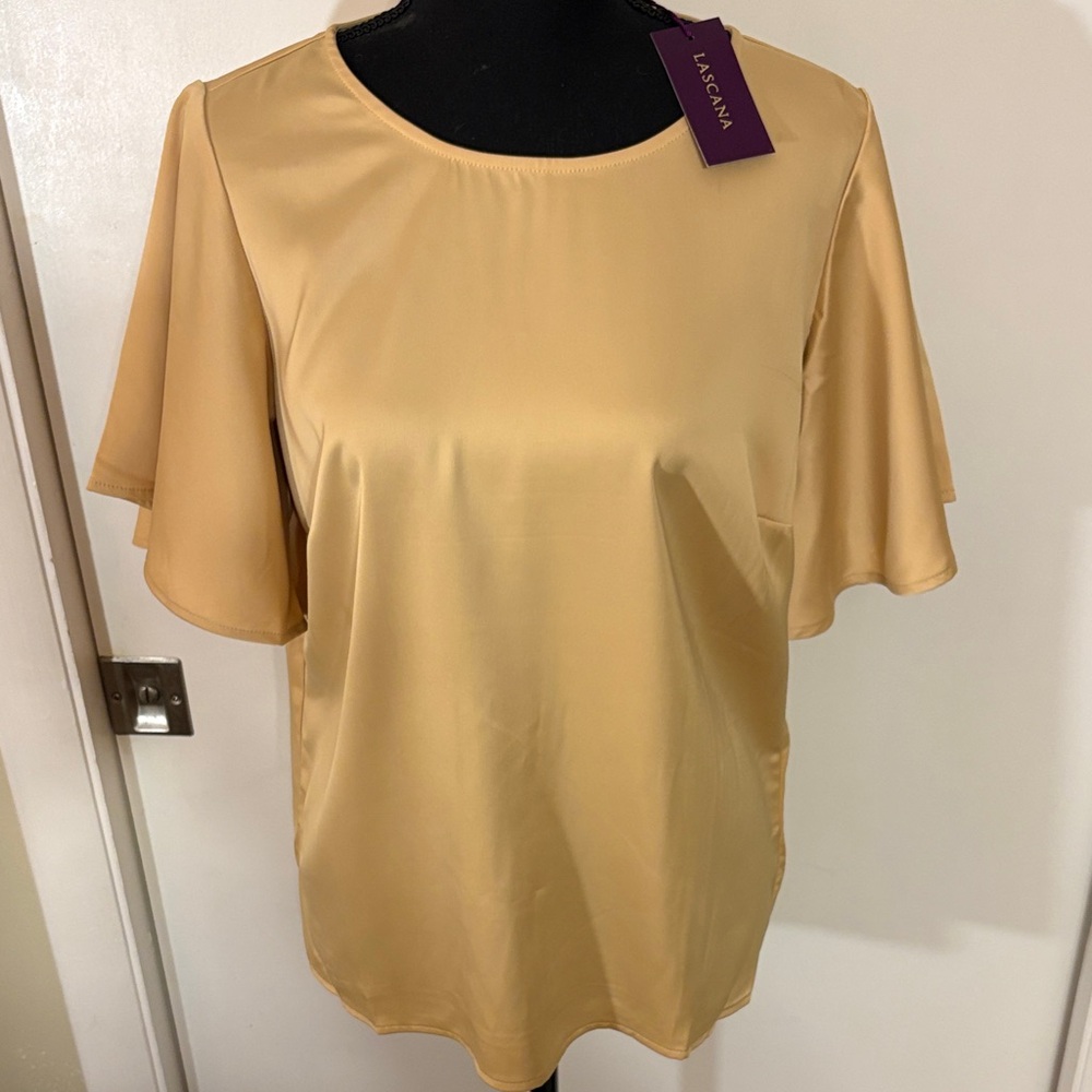 Lascana Gold Satin Flutter sleeve Blouse